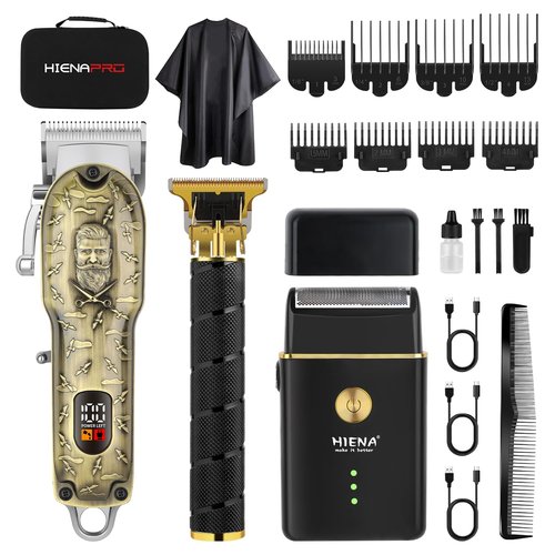 HIENA PRO Barber Clipper Set & Trimmer Kit for Men, Professional Electric Foil Shaver and Beard Trimmers, Men's Facial Grooming Tool, USB Charging, Perfect Gifts for Men