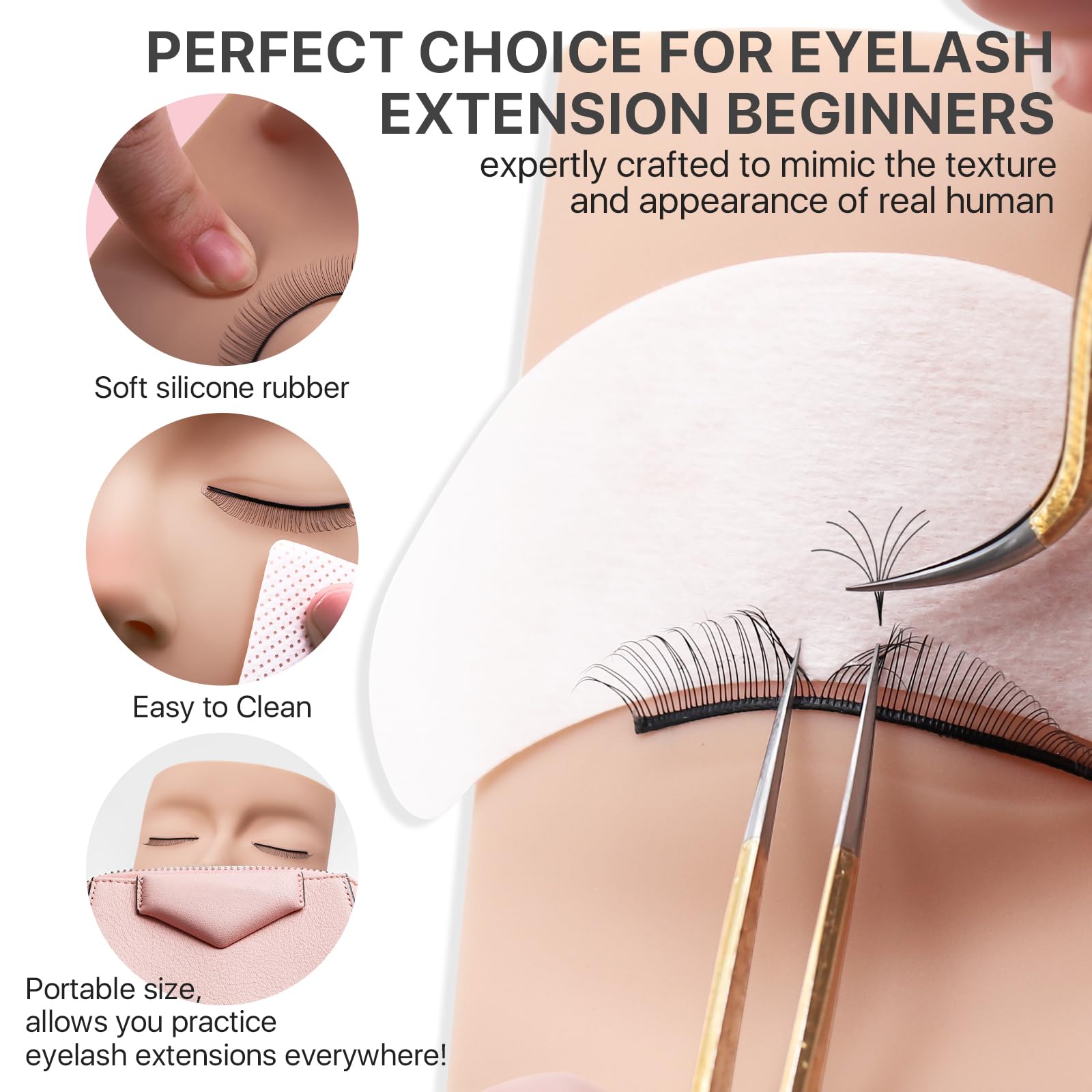 Vznffur Lash Kit for Beginners, Eyelash Extension Kit with Eye Lash Mannequin Head, Eyelash Extension Glue, Remover Cream, Tweezers for Practice Training