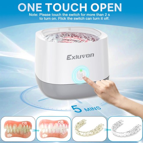 Exluvon Ultrasonic Retainer Cleaner 45kHz, 250ML Portable Jewelry Cleaner, Professional Retainer Cleaner Machine for Denture, Mouth Guard, Aligner