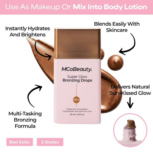 MCoBeauty Super Glow Bronzing Drops - Sun Kissed Liquid Bronzer with Hydrating Jojoba Oil & Hyaluronic Acid - Vegan & Cruelty Free