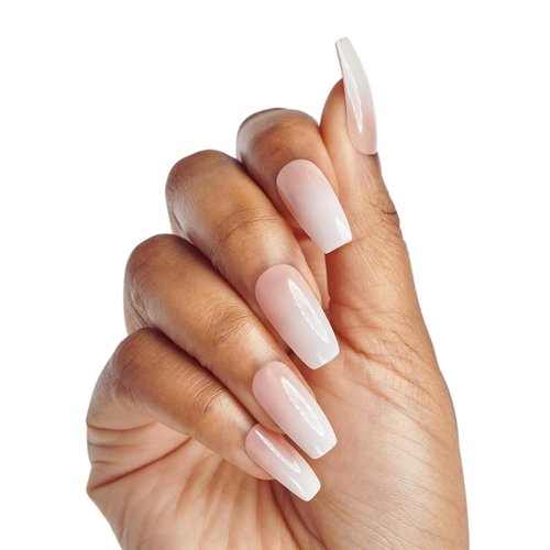 KISS Classy French Nail Manicure Kit - Long Coffin Shaped Nails with Gel Finish | 28 Count, Pink Glue & Accessories
