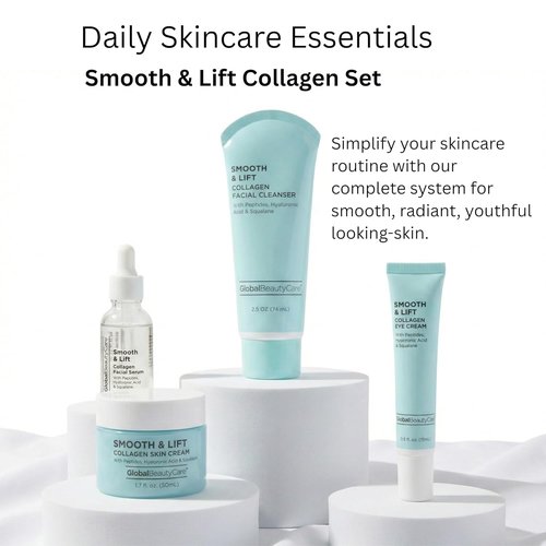 Global Beauty Care Collagen Skin Care Set - Hydrating & Firming Facial Cleanser, Serum, Eye Cream & Face Cream | 4-Piece Routine with Peptides & Hyaluronic Acid