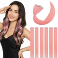 SEGOHAIR Clip in Hair Extensions Real Human Hair for Women, 10 Inch 31g 6pcs, Pink, Straight - Highlight, Add Volume and Length for Daily Wear, Parties, Weddings