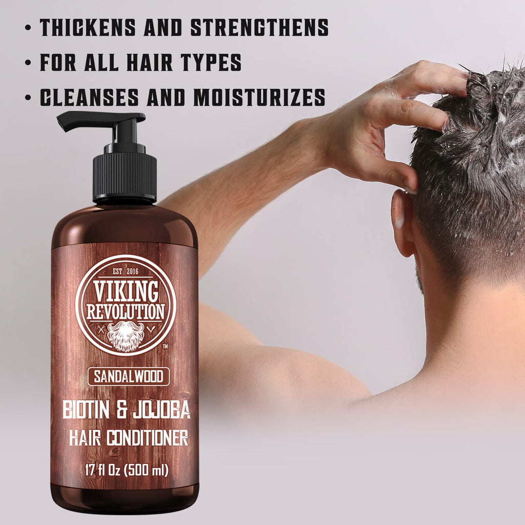 Viking Revolution Sandalwood Conditioner - Natural Men's Hair Conditioner with Biotin & Jojoba Oil (17 Oz)