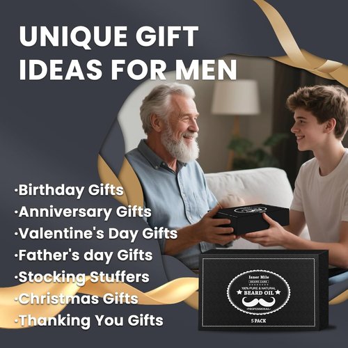 ISNER MILE Beard Oil Kit - 5 Pack with Sandalwood, Orange, Cedarwood & Sage | Perfect Gift for Men