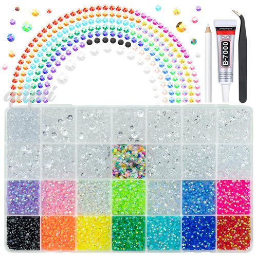 qiipii Transparent Clear Resin Rhinestones w B7000 Glue for Crafting Bedazzling 2mm-6mm Flatback Colorful Jelly Stones Diamonds Gems Bedazzler Kit for Nails Face Eyes Makeup Tumblers Bottles Crafts
