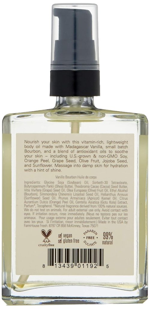 FarmHouse Fresh Vanilla Bourbon Body Oil - Nourishing Hydration | 4 Fl Oz