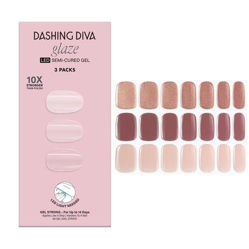 Dashing Diva Glaze Nail Strip 3-in-1 Kit - Best of Nudes - Long Lasting, Chip Resistant, Semi-Cured Gel Nail Strips - Contains 96 strips, 3 prep pads, 3 manicure sticks, 1 nail file