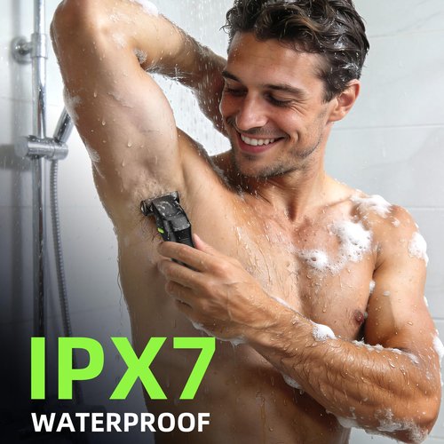 Beard Trimmer for Men, 15 Pieces Mens Grooming Kit, 5 in 1 Stainless Steel Blade Cordless Hair Clippers, 150-Min Long Runtime, IPX7 Waterproof, 3 Speeds Body Hair Trimmer for Nose, Ear, Face, Chest