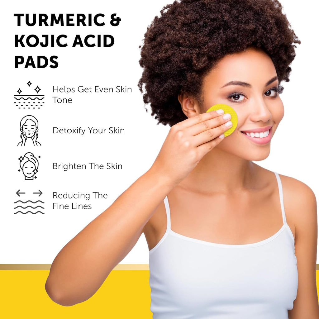 VALITIC Turmeric Kojic Acid Cleansing Pads - Exfoliating Dark Spot Remover with Vitamin C & Retinol - 60 Pads