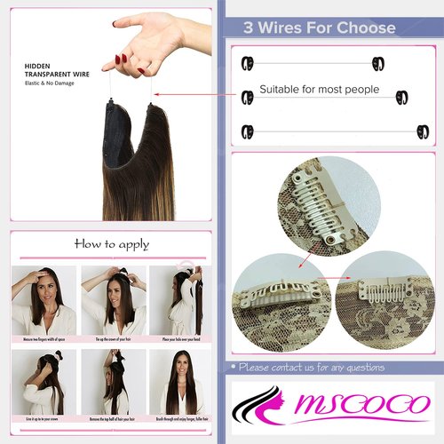 14 Inch Hair Extensions - Light Blonde to 613 Blonde Straight Human Hair With Transparent Fish Line Invisible Hairpiece - Hidden Wire