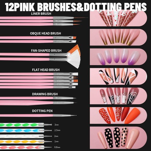 FANDAMEI Nail Art Brushes, Nail Art Kit with Nail Art Brush, Dotting Tools, Nail Rhinestones Pearls, Nail Charms and Gems, Nail Stickers for Women Decals, Nail Stand for Press on, Nail Design Kits