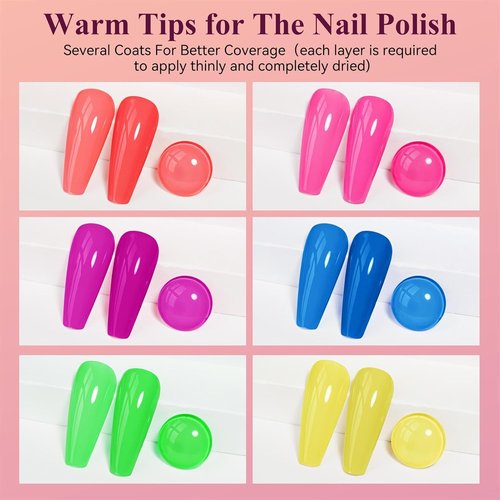 Skiennix Neon Nail Polish Set - Quick Dry Rainbow Colors | 6 Vibrant Shades for DIY Manicure