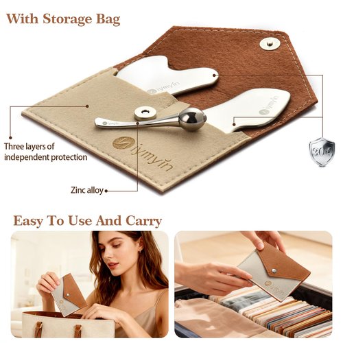 3 in 1 Stainless Steel Gua Sha Tools with Cold Therapy, Face and Body Skin Massage, Facial Scraping Tools for Jaw Lift Massager, Puffiness Reduction, Lymphatic Drainage & Skin Tightening,Gift-for Her