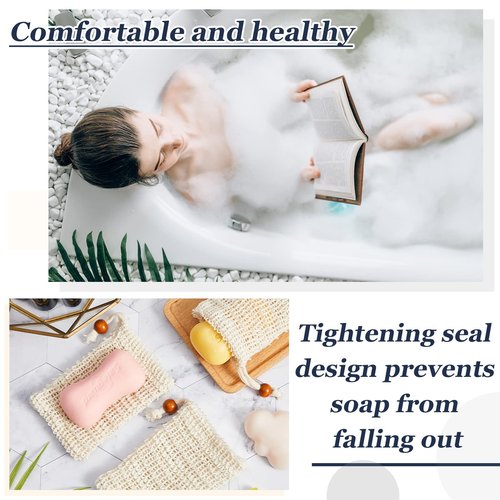 Cunhill 40 Pack Soap Saver Bag Exfoliating Soap Pouch with Drawstring Bar Wooden Bead Foaming and Drying Exfoliating Net for Bath and Shower (4.7x7.1 Inch)