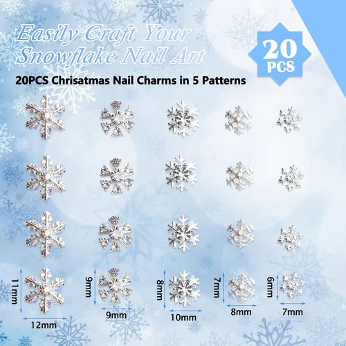 20PCS Silver Snowflake Nail Charms for DIY Christmas Nails