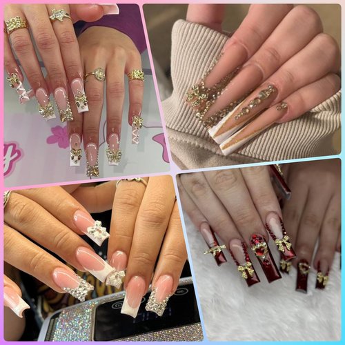 OPMADM 135 Pcs Bow Nail Charms 5 Styles Metal Bow Charms for Nails Gold Silver and White Gold