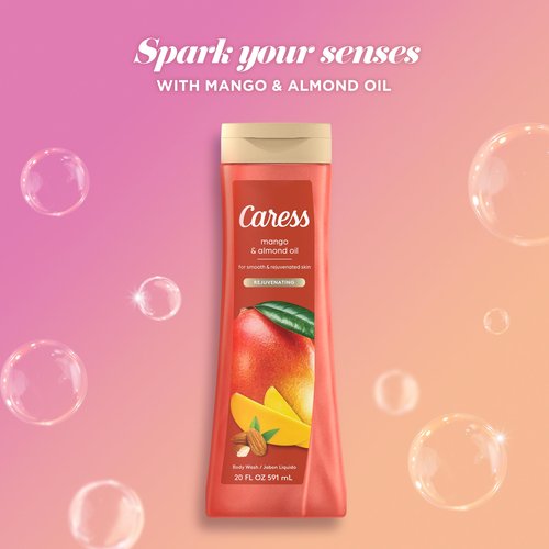 Caress Body Wash, Mango & Almond Oil, Moisturizing Body Wash for Smooth & Rejuvenated Skin, Body Soap Liquid, 20 Fl Oz (Pack of 2)
