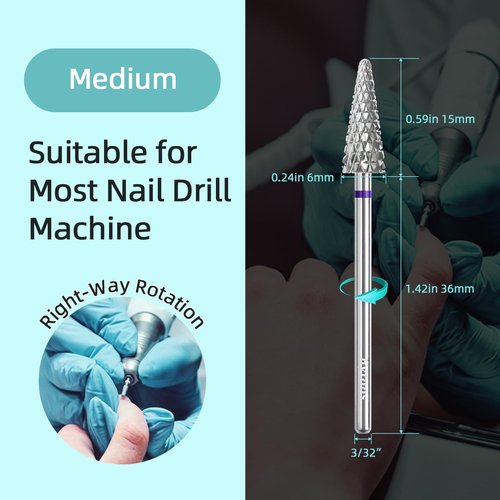 HYTOOS Cone Nail Drill Bits, 15mm Taper Carbide Bit, Right-Way Short Shank Drill Bits for Nails, Manicure Soft Gel Polish Cuticle Clean Removal Electric Files Tools, M