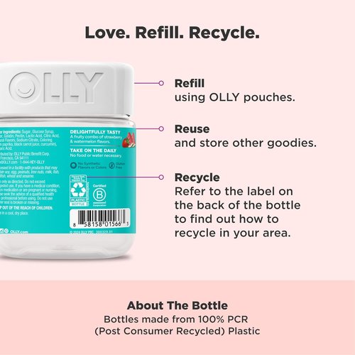OLLY Teen Girl Multi Gummy - Chewable Multivitamin for Healthy Skin & Immune Support | Strawberry Melon Flavor, 100 Count