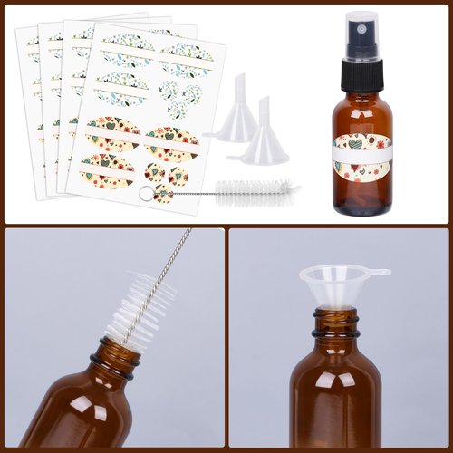 EkkoVla 24 Pack 1 oz Amber Spray Bottles with Fine Mist Sprayer, 30 ml Glass Travel Bottles for Cosmetic Essential Oils Cleaning Solutions Perfumes and Liquids