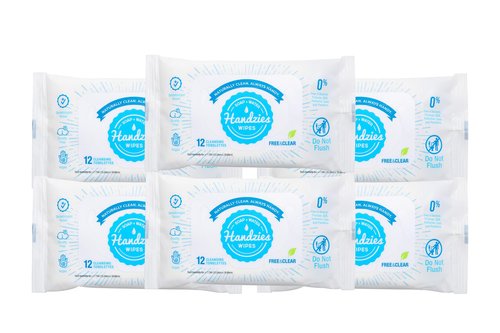 Handzies Natural Soap and Water Cleansing Towelettes- Free&Clear- 12ct Travel Pack- Bundle of 6 (72 total towelettes)