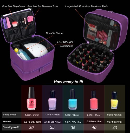 ButterFox Nail Polish Organizer Storage Case, Fits Nail UV Dryer Light and 30-40 Bottles Depending On Bottle Sizes, Nail Supplies Organizer (Royal Purple)