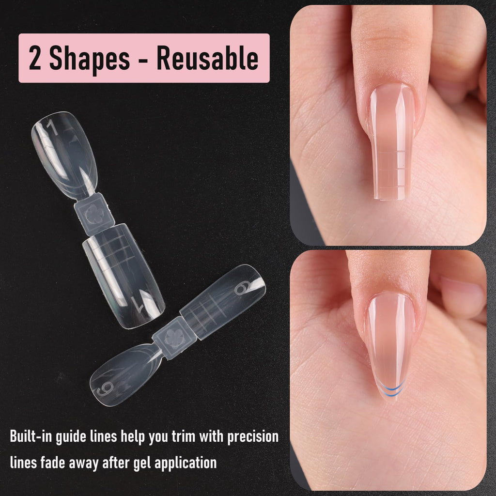 Wellquinn Dual-ended Short Nail Mold Kit, Square & Almond Shape, Embeddable Ultra-Thin Seamless Measured Nail Forms with Gel Scoop, 15 Sizes 75Pcs