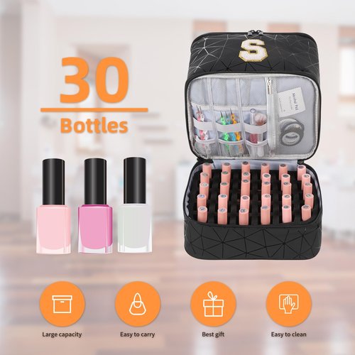 KGMCARE Personalized Initial A-Z Nail Polish Organizer and Portable Nail Polish Bag Carrying Case, Holds 30 Bottles (15ml), Large Capacity Storage Case for Nail Polish, Letter A