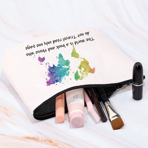 MBMSO Traveler Makeup Bag the World is a Book and those who do not Travel Read only One Page Travel Bag Travel Lover Gifts Wanderlust Gifts for Women (The World is a book bag)
