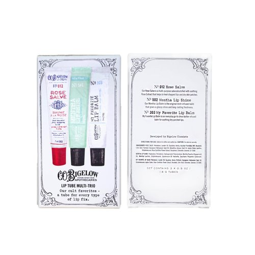 C.O. Bigelow Assorted Lip Balm Tubes Trio, Rose Salve, My Favorite Lip Balm, & Mentha Shine, Pack of 3 Lip Care Set, 0.5 oz