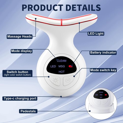 Red Light Therapy for Face, Multifunctional Face Massager with Micro-Current, LED Light Therapy & Vibration, at-Home Skin Care Face Sculpting Tool for Wrinkles, Micro-Current Facial Beauty Device