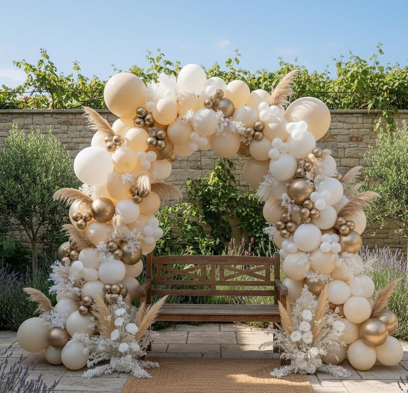 Sand White and Gold Balloon Arch Kit - 140Pcs Boho Wedding & Party Decorations