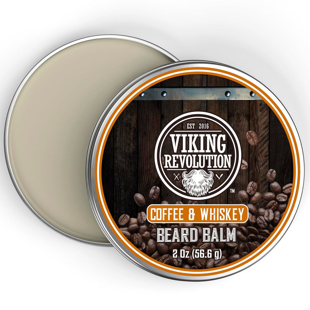 Viking Revolution Coffee Whiskey Beard Balm for Men - Beard Butter for Men with Argan Oil and Jojoba Oil Softener and Moisturizer Styling Balm (1 Pack, 2oz)