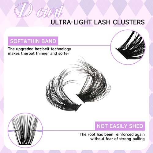 DIY Lash Extension Kit 100D+150D Volume Lash Clusters with Spikes Lash Extension Kit Bottom Lashes Wispy Cluster Eyelash Extensions Kit with Lash Bond and Seal Tweezer Brush Easy To Apply