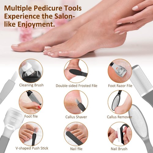 AdamPark Electric Callus Remover for Feet,Rechargeable Foot File Hard Skin Remover,Waterproof 14 in1 Professional Pedicure Kit for Cracked Heels &Dead Skin,with 9 Roller Heads 2 Speed(Black P8)