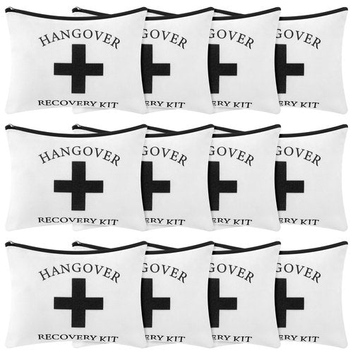Honeydak 12 Pcs Recovery Kit Bags for Her Bachelor Party Favor Wedding Emergency Kit Makeup Bag for Bride Women Bachelorette Bridal Shower Pouches Decorations Friends Sister Gifts(Black Cross)