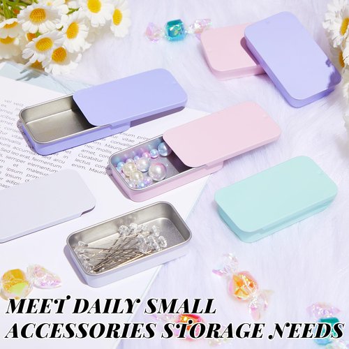 Norme 40 Pcs Small Slide Top Tin Lip Balm with Lids Rectangular Metal Containers for Lip Balm Candies Jewelry Crafts Pills Storage Kit (Macaron,2.36 x 1.38 x 0.39 Inch)
