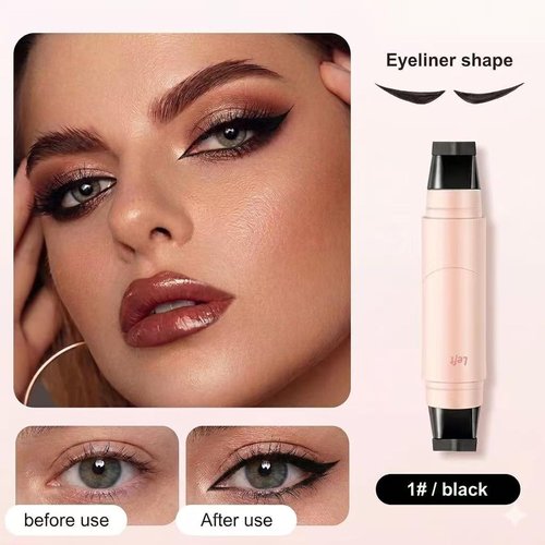 Foldable Eyeliner Stamp Pen - Dual-Ended Left & Right Wing Stamps for Perfect Cat Eye | Waterproof, Smudge-Proof, Long-Lasting Black