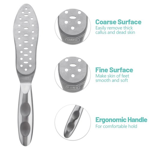Foot File Callus Remover Stainless Steel Double Sided Foot Scraper, Foot Rasp for Dry and Wet Skin, Pedicure Tool for Feet Hard Skin and Cracked Heels