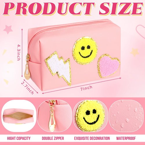 Silkfly 64 Pcs Preppy Make up Bag Gift Set for Girls 10-12 Tween Girl Waterproof Toiletry Pouch with Keychain Rimless Friendship Bracelets Heart Shaped Sunglass Necklace Earring Stickers