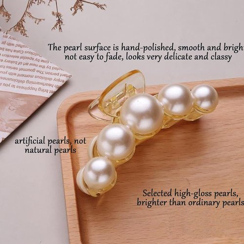 Skiennix Large Pearl Hair Clips - Strong Hold No Slip Claw Clips Set | Perfect for Thick & Thin Hair (4 PCS)