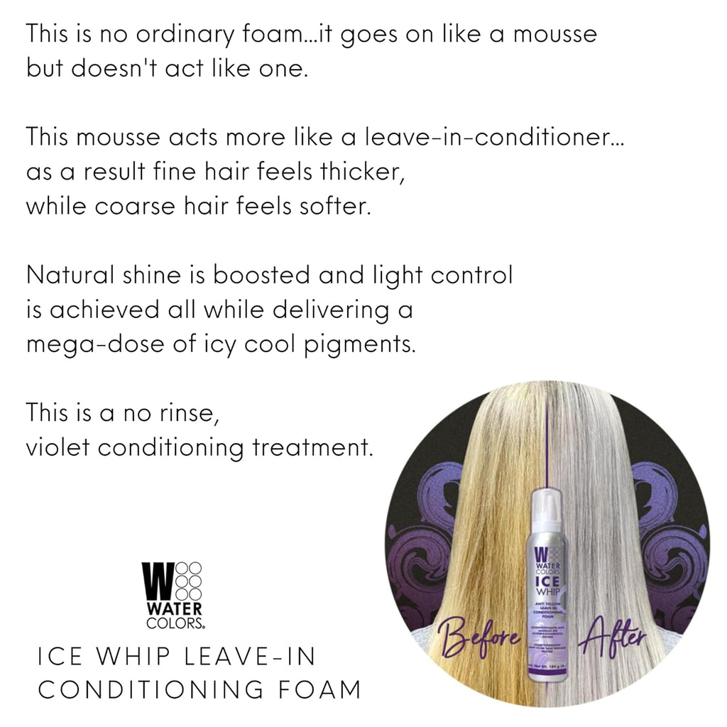 Watercolors Ice Whip Leave-In Conditioning Foam - Anti-Yellow Mousse for Blonde & Gray Hair | Violet Purple 6.5 oz