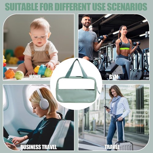 NVTED 3PCS Clear Hanging Travel Toiletry Bag, Cosmetic Bags Set Waterproof Transparent PVC Travel Makeup Pouch Carry on Travel Organizer Bag (Green)