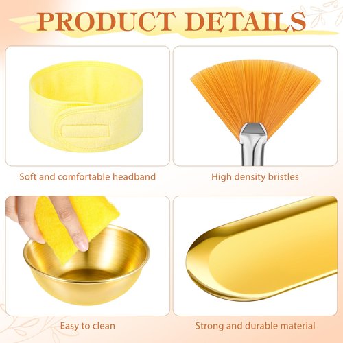 31 Pcs Esthetician Supplies for Facials,4 Gold Esthetician Bowls 4 Fan Brushes Esthetician Large Gold Serving Bowls 12 Compressed Facial Sponge 4 Spa Headbands 4 Flat Brushes for Women Face Cleansing