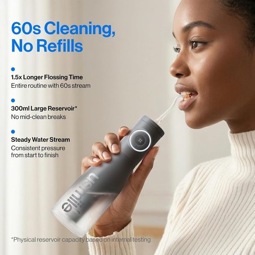 Usmile C30 Cordless Water Flosser - 300ml Tank, 5 Pressure Levels, S-Shaped Nozzles | Portable & Waterproof (Black)