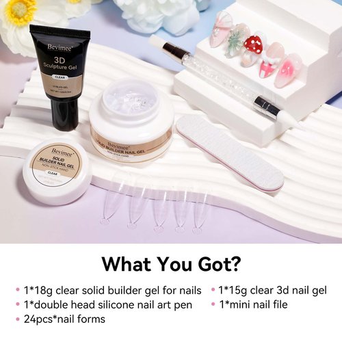 Bevimee 18g Solid Builder Gel for Nails 15g 3D Nail Sculpting Gel for Nail Art, Clear Non-Stick Hand for Modeling, Sculpture, Nails Extension UV/Led Manicure DIY at Home