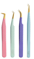 HADIZ Fiber Tip Tweezers Set of 4 Diamond Grip Eyelash Extensions Tweezers Japanese Stainless Steel Lash Tweezer (Combination)