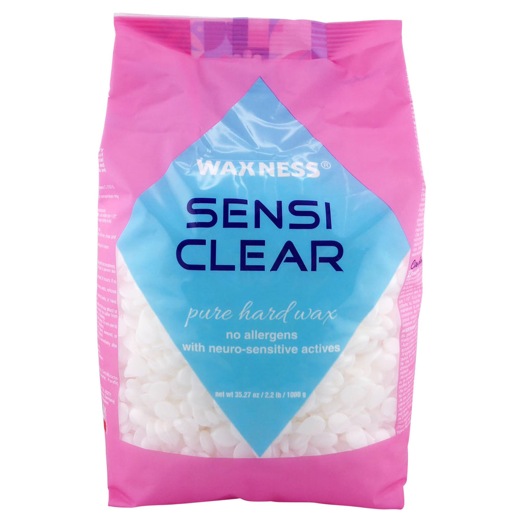 Waxness Sensi Clear Pure Hard Wax Beads 2.2 lb (1kg) – Rosin-Free Stripless Clear Hard Wax with Neuro-Active Comfort Complex for Face & Body - Made in Italy