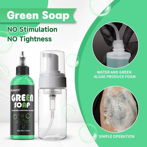 proamate Green Tattoo Soap 4OZ with Foaming Bottle 120ml, Tattoo Soap Tattoo Supplies for Tattoos Piercings, Clean Skin Equipment